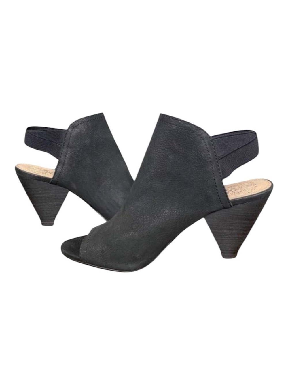 Vince Camuto Black Leather Peep Toe Slingback Sandals Triangle Heel Sz 7